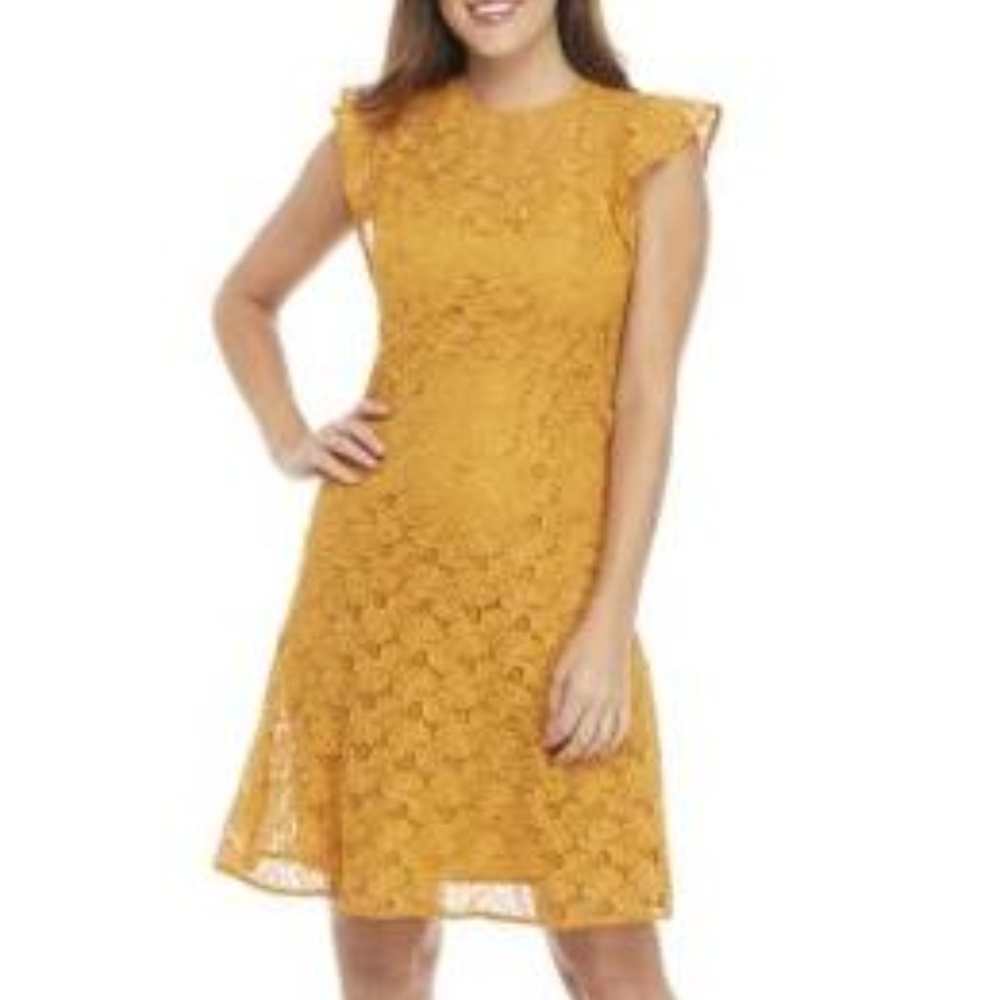 NWT! Michael Kors Lace Flutter-Sleeve Marigold - Picture 1 of 4
